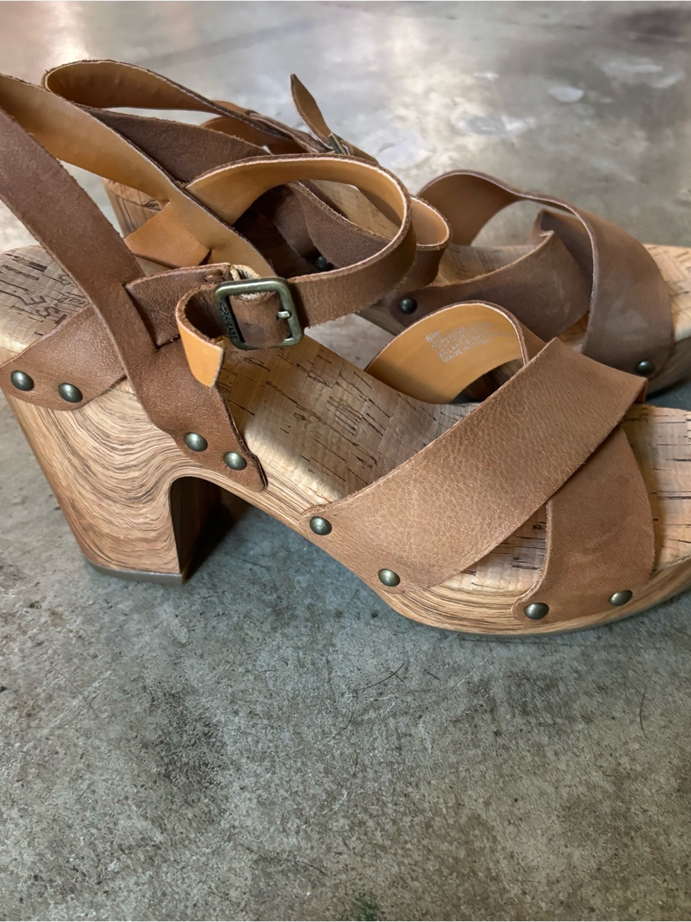 Kork-Ease Brown Leather Cork-Style Platform Sandals